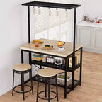 Îlot de cuisine de 42/47 pouces avec rangement et sièges - Étagère à boulanger à 3 niveaux, support pour micro-ondes, table à manger pour 4 personnes, 5 crochets et capacité de 22,7 kg