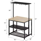 Îlot de cuisine de 42/47 pouces avec rangement et sièges - Étagère à boulanger à 3 niveaux, support pour micro-ondes, table à manger pour 4 personnes, 5 crochets et capacité de 22,7 kg