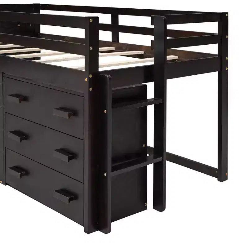 Lit mezzanine bas avec rangement pour enfants, lit mezzanine en bois taille jumeau avec armoire et étagère pour filles garçons