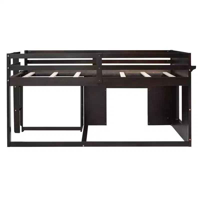 Lit mezzanine bas avec rangement pour enfants, lit mezzanine en bois taille jumeau avec armoire et étagère pour filles garçons