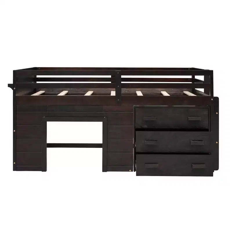 Lit mezzanine bas avec rangement pour enfants, lit mezzanine en bois taille jumeau avec armoire et étagère pour filles garçons