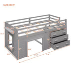 Lit mezzanine bas avec rangement pour enfants, lit mezzanine en bois taille jumeau avec armoire et étagère pour filles garçons