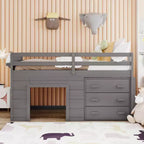 Lit mezzanine bas avec rangement pour enfants, lit mezzanine en bois taille jumeau avec armoire et étagère pour filles garçons