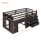 Lit mezzanine bas avec rangement pour enfants, lit mezzanine en bois taille jumeau avec armoire et étagère pour filles garçons
