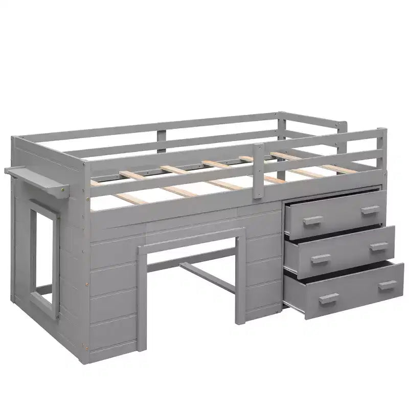 Lit mezzanine bas avec rangement pour enfants, lit mezzanine en bois taille jumeau avec armoire et étagère pour filles garçons