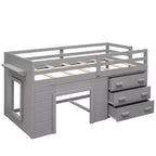 Lit mezzanine bas avec rangement pour enfants, lit mezzanine en bois taille jumeau avec armoire et étagère pour filles garçons
