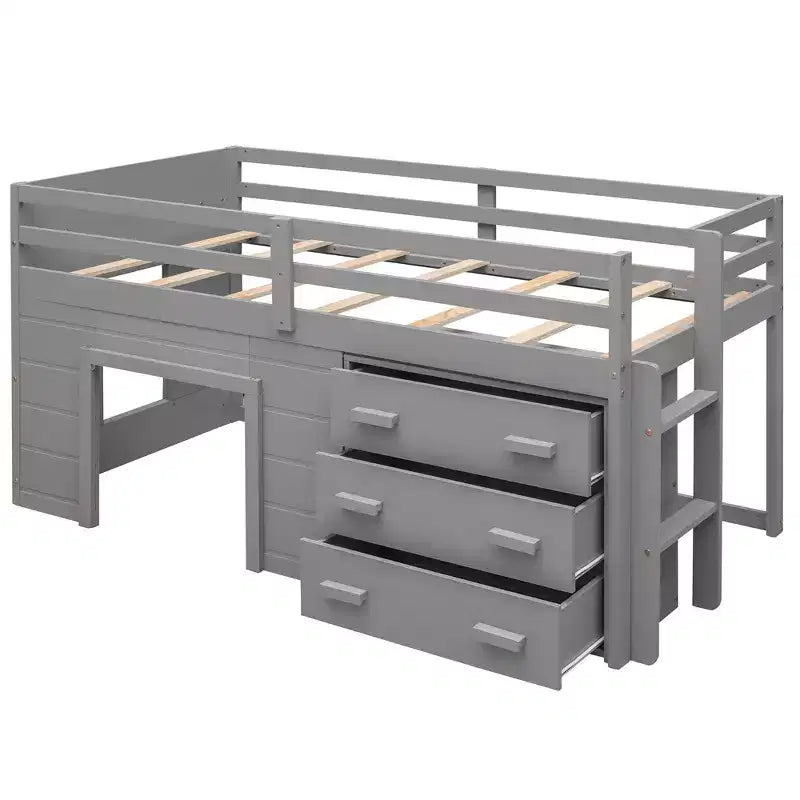 Lit mezzanine bas avec rangement pour enfants, lit mezzanine en bois taille jumeau avec armoire et étagère pour filles garçons