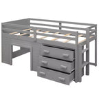 Lit mezzanine bas avec rangement pour enfants, lit mezzanine en bois taille jumeau avec armoire et étagère pour filles garçons