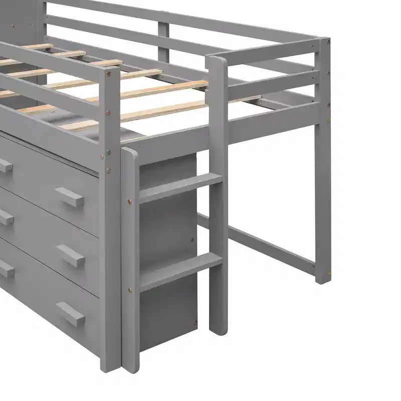 Lit mezzanine bas avec rangement pour enfants, lit mezzanine en bois taille jumeau avec armoire et étagère pour filles garçons