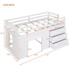 Lit mezzanine bas avec rangement pour enfants, lit mezzanine en bois taille jumeau avec armoire et étagère pour filles garçons