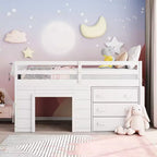 Lit mezzanine bas avec rangement pour enfants, lit mezzanine en bois taille jumeau avec armoire et étagère pour filles garçons