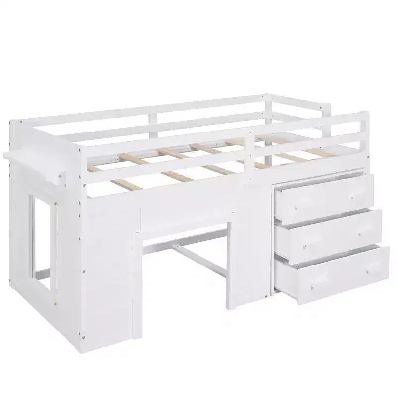 Lit mezzanine bas avec rangement pour enfants, lit mezzanine en bois taille jumeau avec armoire et étagère pour filles garçons