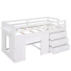 Lit mezzanine bas avec rangement pour enfants, lit mezzanine en bois taille jumeau avec armoire et étagère pour filles garçons