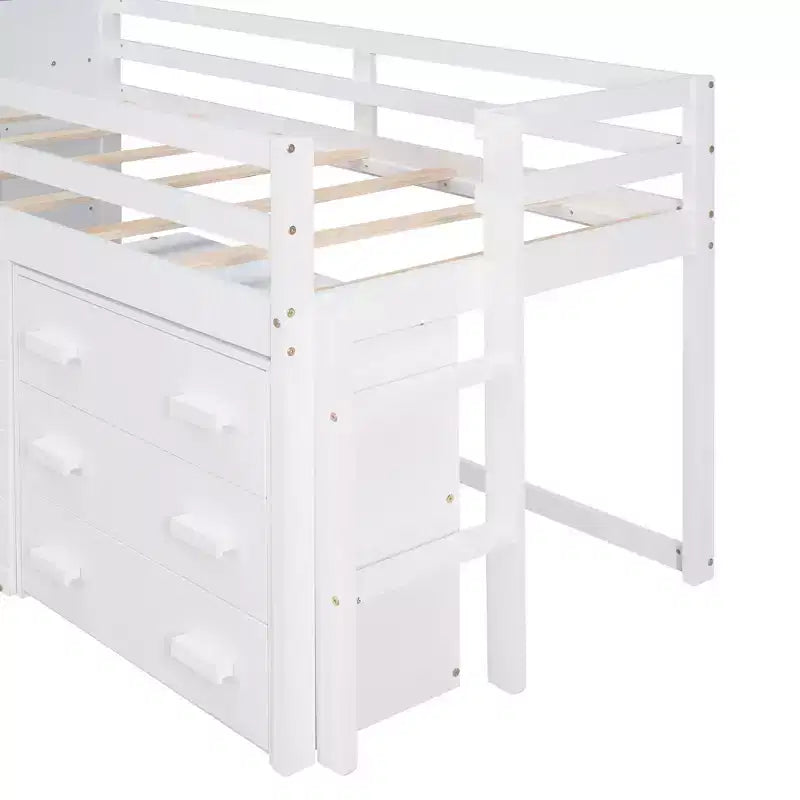 Lit mezzanine bas avec rangement pour enfants, lit mezzanine en bois taille jumeau avec armoire et étagère pour filles garçons