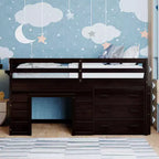 Lit mezzanine bas avec rangement pour enfants, lit mezzanine en bois taille jumeau avec armoire et étagère pour filles garçons