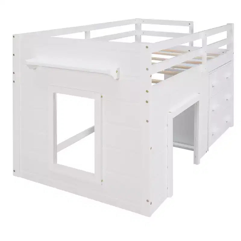 Lit mezzanine bas avec rangement pour enfants, lit mezzanine en bois taille jumeau avec armoire et étagère pour filles garçons
