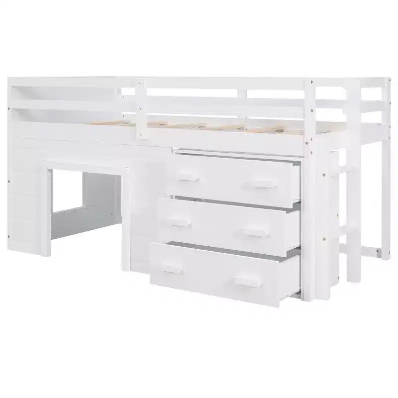 Lit mezzanine bas avec rangement pour enfants, lit mezzanine en bois taille jumeau avec armoire et étagère pour filles garçons