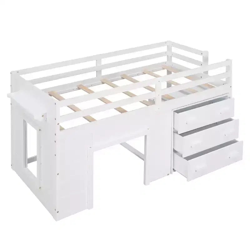 Lit mezzanine bas avec rangement pour enfants, lit mezzanine en bois taille jumeau avec armoire et étagère pour filles garçons