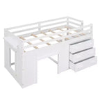 Lit mezzanine bas avec rangement pour enfants, lit mezzanine en bois taille jumeau avec armoire et étagère pour filles garçons