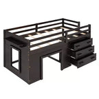 Lit mezzanine bas avec rangement pour enfants, lit mezzanine en bois taille jumeau avec armoire et étagère pour filles garçons
