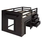 Lit mezzanine bas avec rangement pour enfants, lit mezzanine en bois taille jumeau avec armoire et étagère pour filles garçons