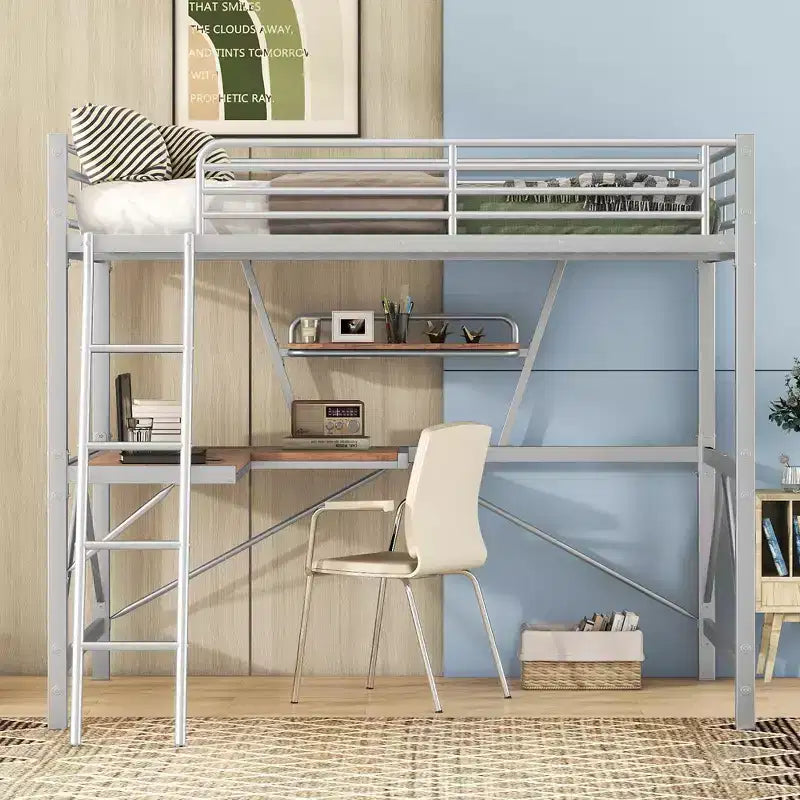 Lit mezzanine en métal pour enfants et adolescents, cadre de lit mezzanine haut avec petite étagère