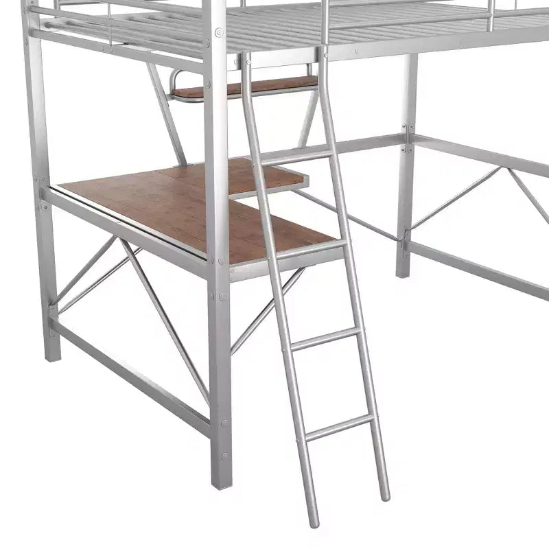Lit mezzanine en métal pour enfants et adolescents, cadre de lit mezzanine haut avec petite étagère