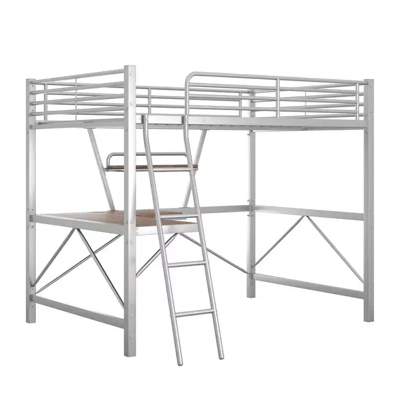 Lit mezzanine en métal pour enfants et adolescents, cadre de lit mezzanine haut avec petite étagère