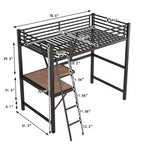 Lit mezzanine en métal pour enfants et adolescents, cadre de lit mezzanine haut avec petite étagère