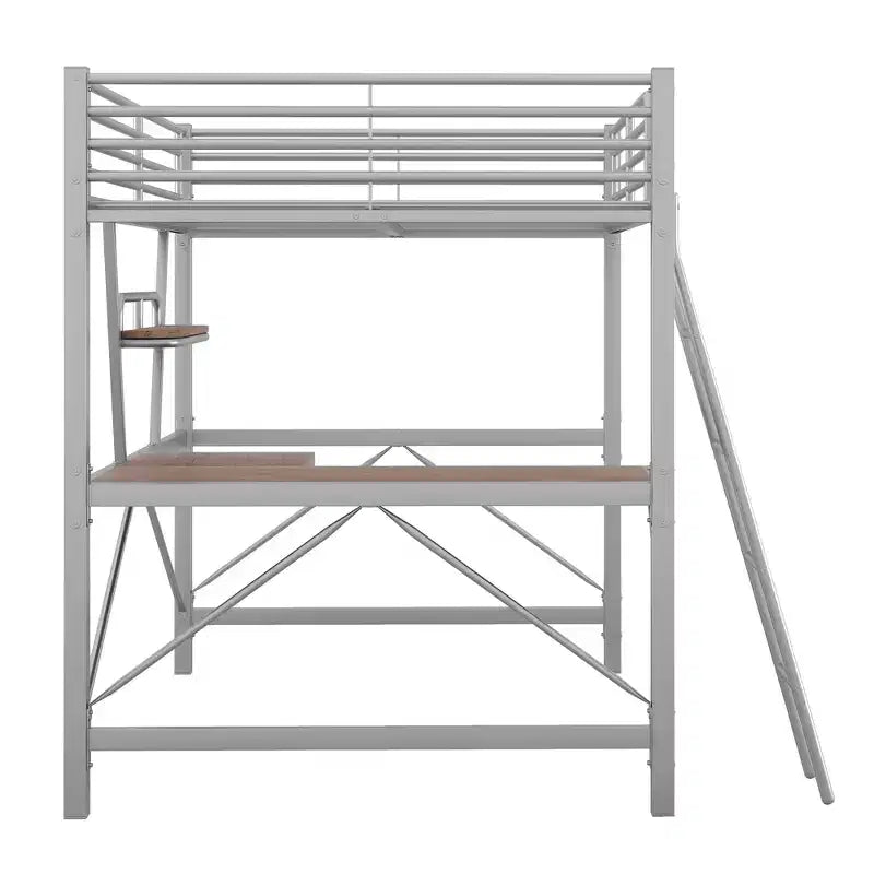 Lit mezzanine en métal pour enfants et adolescents, cadre de lit mezzanine haut avec petite étagère