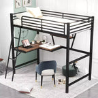 Lit mezzanine en métal pour enfants et adolescents, cadre de lit mezzanine haut avec petite étagère