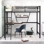 Lit mezzanine en métal pour enfants et adolescents, cadre de lit mezzanine haut avec petite étagère
