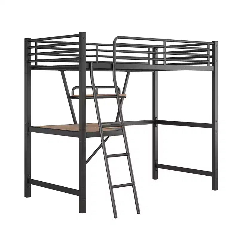 Lit mezzanine en métal pour enfants et adolescents, cadre de lit mezzanine haut avec petite étagère