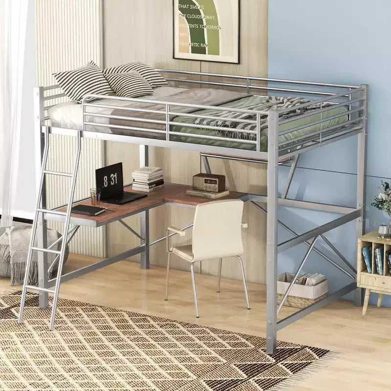 Lit mezzanine en métal pour enfants et adolescents, cadre de lit mezzanine haut avec petite étagère
