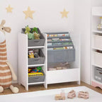 Kids Bookshelf and Toy Storage Organizer, Multifunctional 4 Tier Kids Book Shelf with 3 Collapsible Fabric Drawers