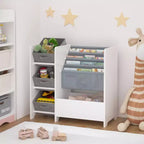 Bibliothèque et organiseur de jouets pour enfants, étagère à livres multifonctionnelle à 4 niveaux pour enfants avec 3 tiroirs en tissu pliables