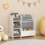 Bibliothèque et organiseur de jouets pour enfants, étagère à livres multifonctionnelle à 4 niveaux pour enfants avec 3 tiroirs en tissu pliables