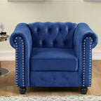 Velvet Chesterfield Chair for Living Room Accent Armhair with Deep Cushion in Blue -Morden Fort