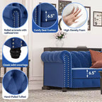 Fauteuil Chesterfield en velours bleu pour salon, avec coussin épais