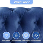 Fauteuil Chesterfield en velours bleu pour salon, avec coussin épais