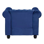 Fauteuil Chesterfield en velours bleu pour salon, avec coussin épais