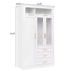 Armoire penderie 3 portes avec LED et 3 tiroirs - Blanc