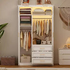 Armoire penderie 3 portes avec LED et 3 tiroirs - Blanc