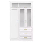 Armoire penderie 3 portes avec LED et 3 tiroirs - Blanc