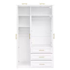 Armoire penderie 3 portes avec LED et 3 tiroirs - Blanc
