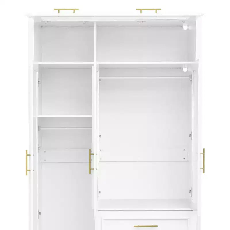 Armoire penderie 3 portes avec LED et 3 tiroirs - Blanc