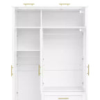 Armoire penderie 3 portes avec LED et 3 tiroirs - Blanc