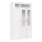 Armoire penderie 3 portes avec LED et 3 tiroirs - Blanc
