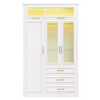 Armoire penderie 3 portes avec LED et 3 tiroirs - Blanc
