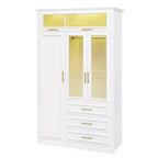 Armoire penderie 3 portes avec LED et 3 tiroirs - Blanc